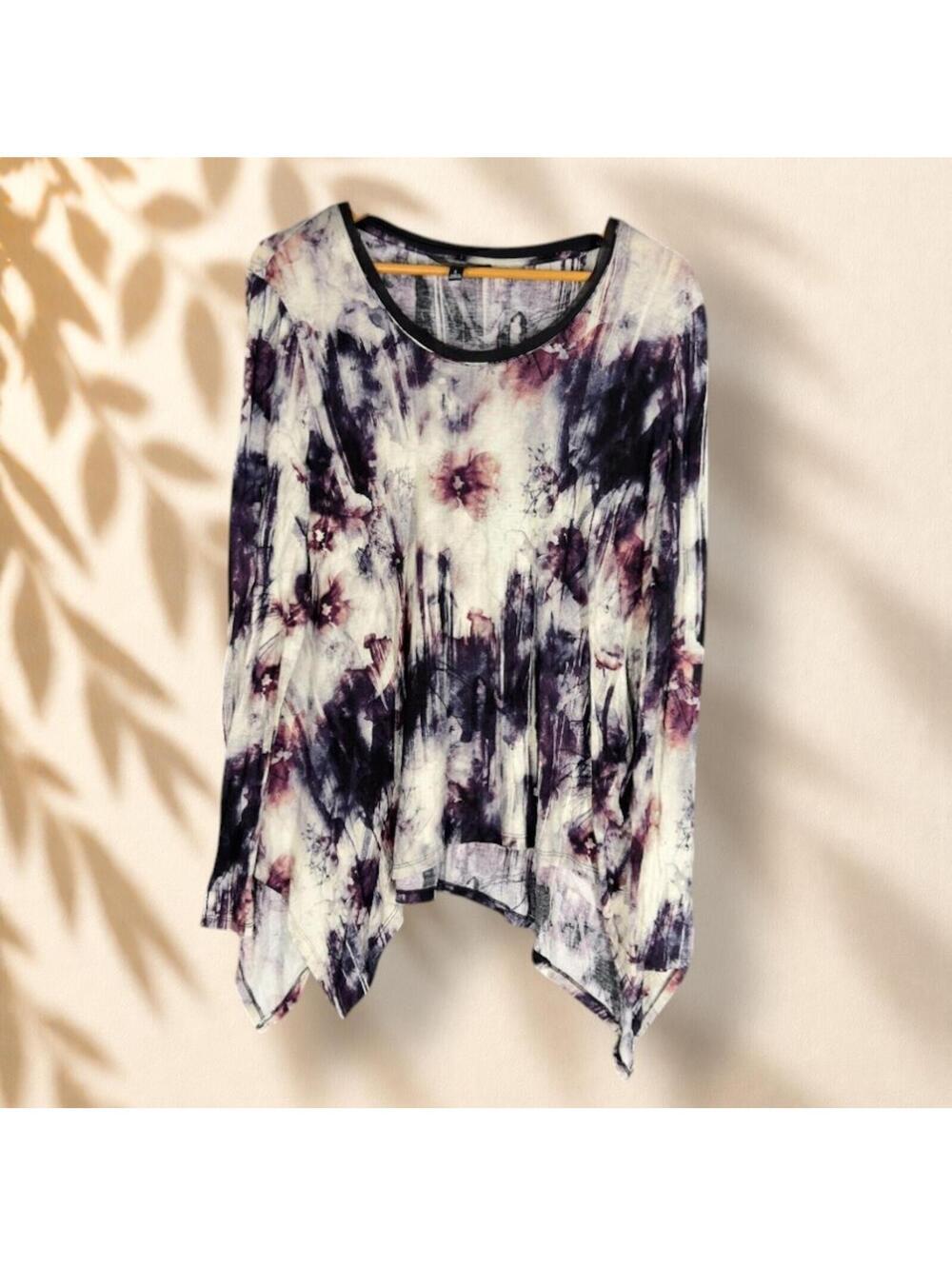 Simply Vera Vera Wang Tunic Top Women L Large Blue Tie Dye Long Sleeve Rayon